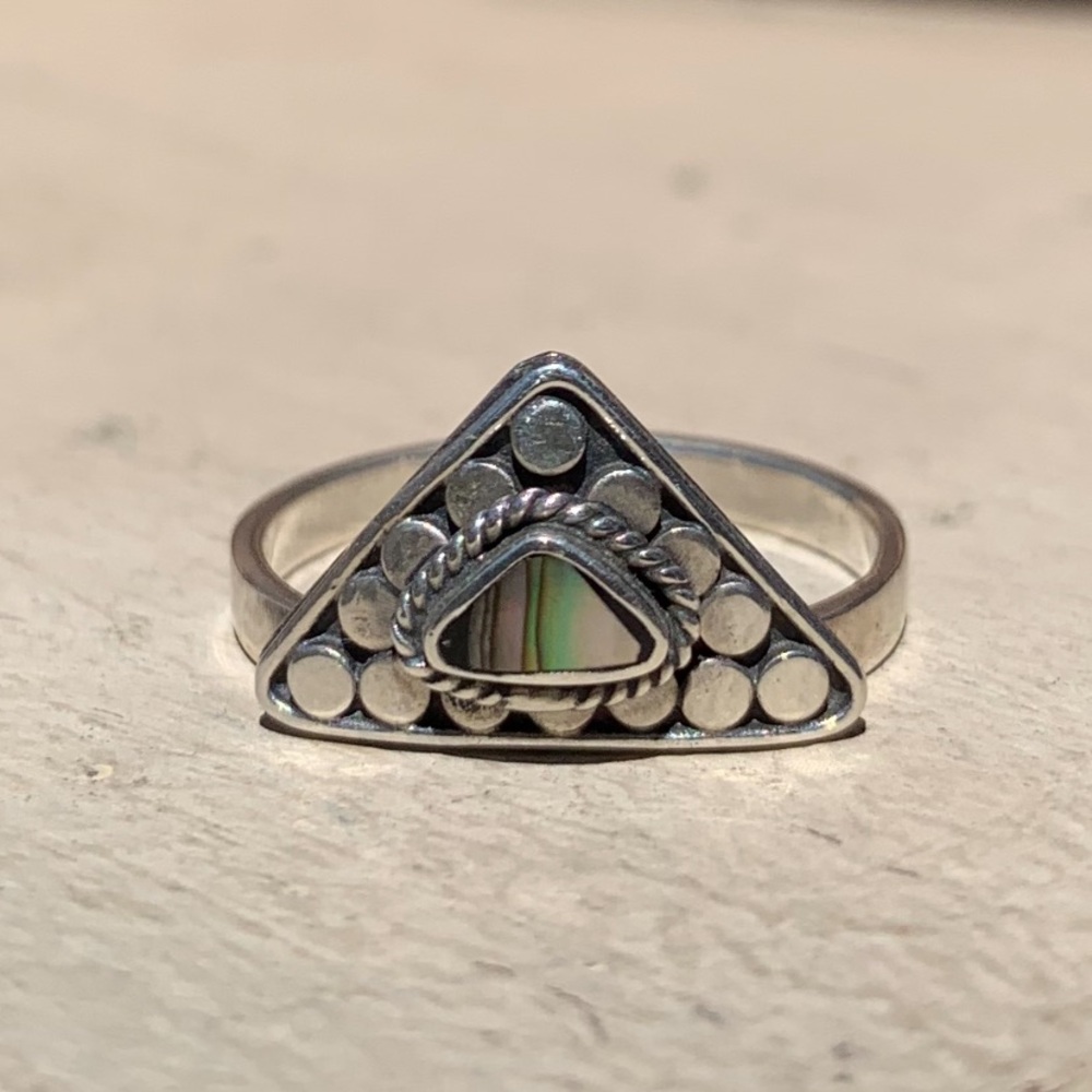 Silver Triangle Ring with Green Accent